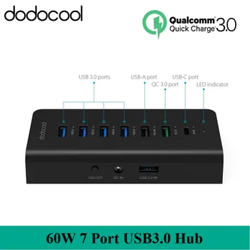 

dodocool 7-Port USB 3.0 Hub with 4 Data Transfer Ports 60W Quick Charge 3.0 fast wall charger Power Adapter hub for MacBook Air