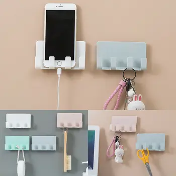 

Wall Kitchen Bath Storage Rack Bedroom Living Room Mobile Phone Holder Socket Charging Bracket Stand Shelf Mount Home Storage
