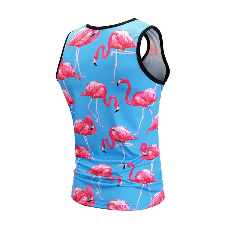 Фламинго Топы 3D цветочный летний рукавов Для мужчин Гавайи жилет спортивной гавайская рубашка майки Camisa пляжные жилеты EUR