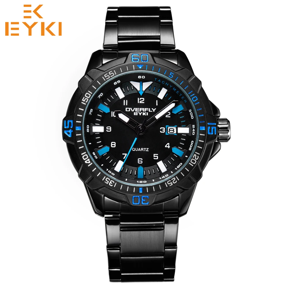 

EYKI luminous men military waterproof sport watches man stainless steel calendar day date quartz wristwatch Relogio Masculino