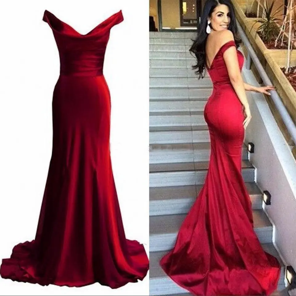 Sexy Red Mermaid Evening Dresses Long 2019 Formal Evening Gown Plus Size V-Neck Satin Sleeveless Zipper Women Party Dress Prom