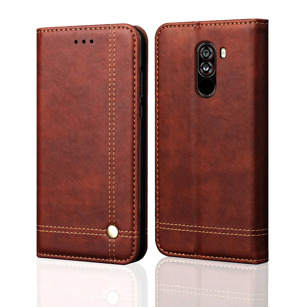 

Vintage Leather Flip Cover For Xiaomi PocoPhone F1 Wallet Luxury Card Pocket Stand Magnet Book Cover Casual Phone Case Fundas