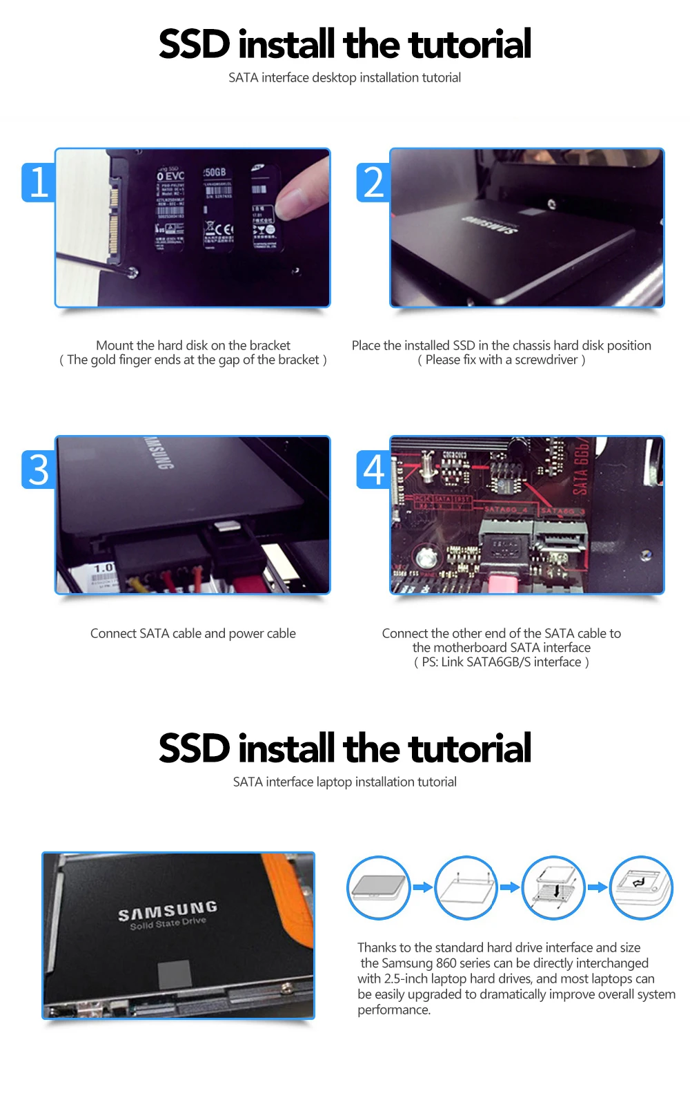 Samsung 860 EVO Internal Solid State Drive 250GB 500GB 1TB HDD Hard Disk HD SATA 3 2.5 inch SATA III SSD for Laptop Desktop PC