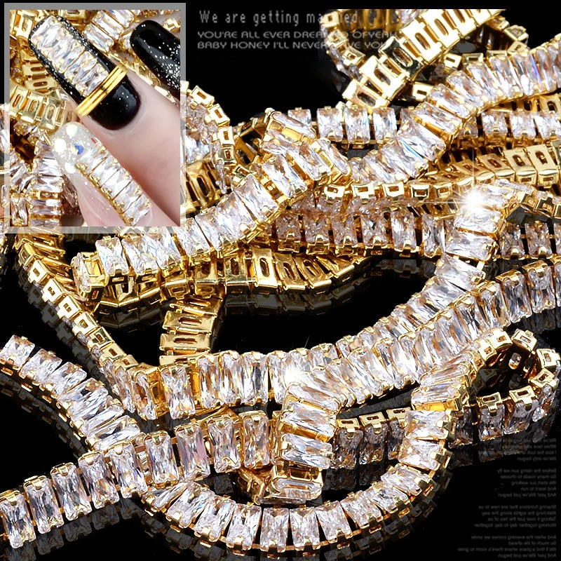 

Luxury 3D Nail Art Supplies Zircon Chain Glitter Gold Plated Rhinestones for Nails DIY Crystal Manicure Decoration Accessories
