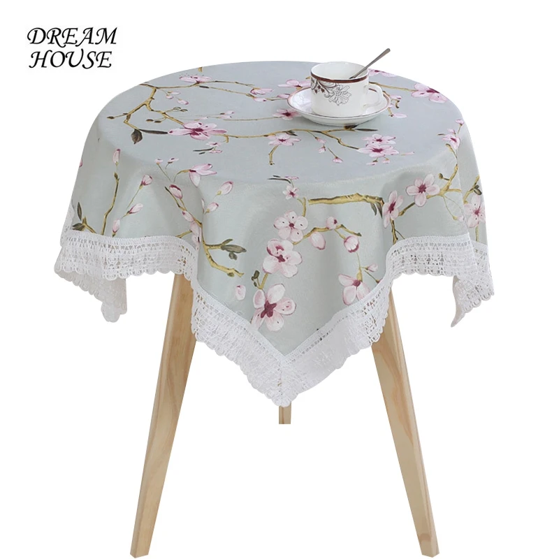 

Table Cloths Cotton for Events Linen Party Tablecloth Round Table Cover Wedding Decorations Flower Printed Square Tablecover