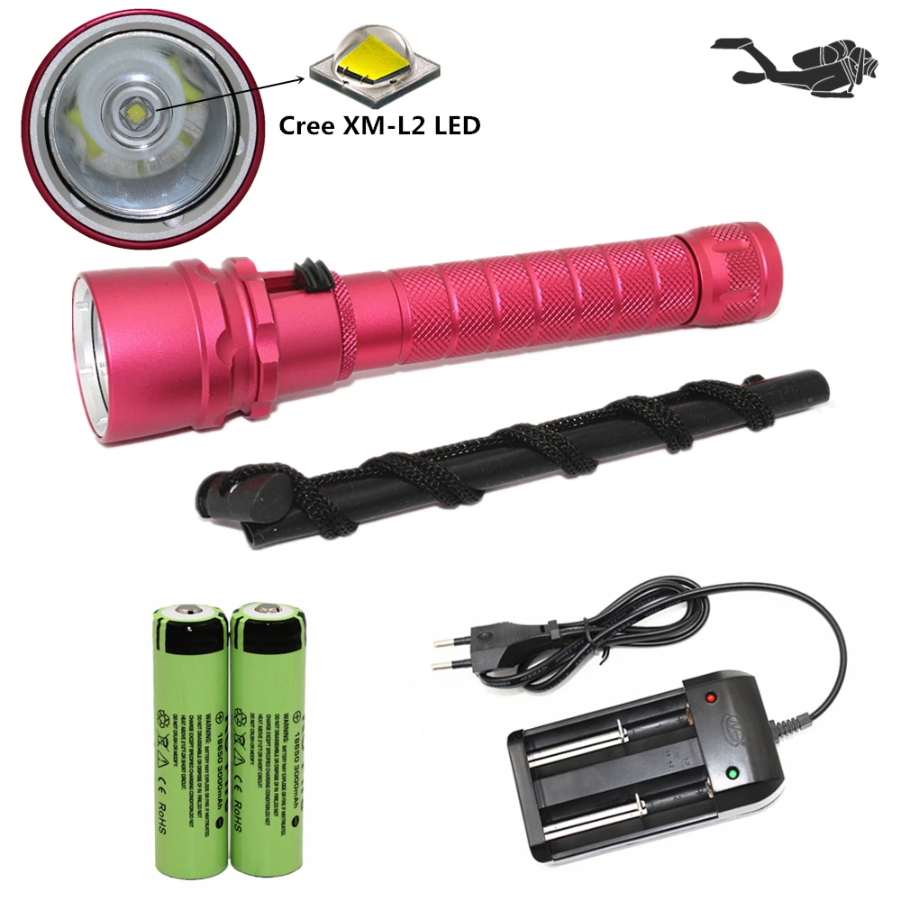 

Underwater lighting scuba diving flashlight dive light XM-L2 LED torch Waterproof lanterna + 18650 battery + charger