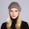 Geebro Women's Rhinestones Slouchy Beanie Hat with Pompom Hat for Women Plain Color Beanies Hats Female Raccoon Fur Pompon Skull 3