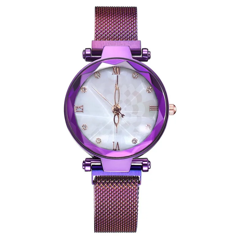 

Rhinestone Women Quartz Watches Rose Gold Shell Dial Magnetic Wristwatches For Girl Creative Luxury Band Casual Relogio Feminino