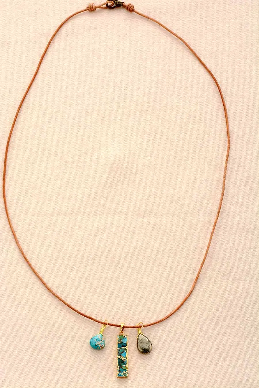 Natural Stone Pendant Necklaces Pyrite Turquoises Charm Necklace Women New Fashion Leather Necklaces Jewelry