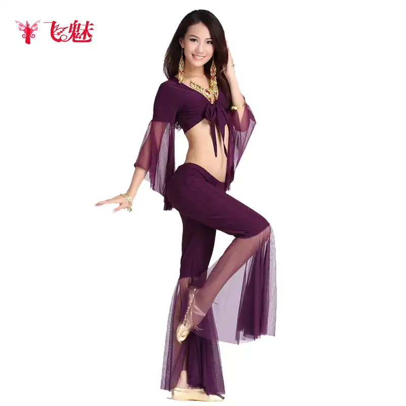 Belly Dance Long Sleeve Top Yoga Training Pants Suit Set Dance Practice Costume