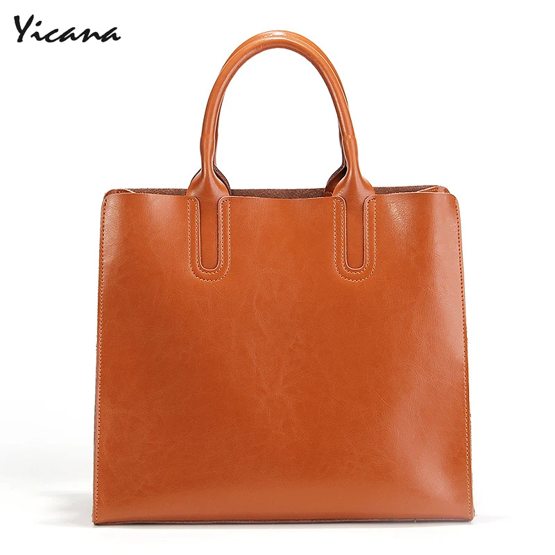 

Yicana 2018 Spring/Summer Genuine Leather Woman handbag New style Oil Wax Cowhide Shopping bag Single Shoulder Span Package
