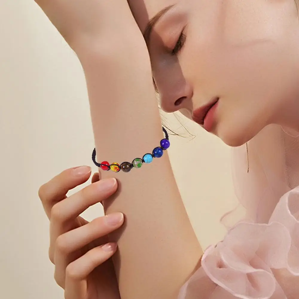 

HIYONG Lastest Weave Stone Bracelet Charm Knitted Bracelet 7 Chakra Yoga Bracelet Women 2019 Elastic Band Adjustable 7.5 inch