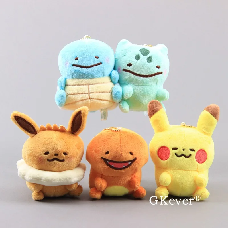

Ditto Pikachu Charmander Bulbasaur Plush Pendant with Keychain Mini Small Stuffed Dolls 9-12cm