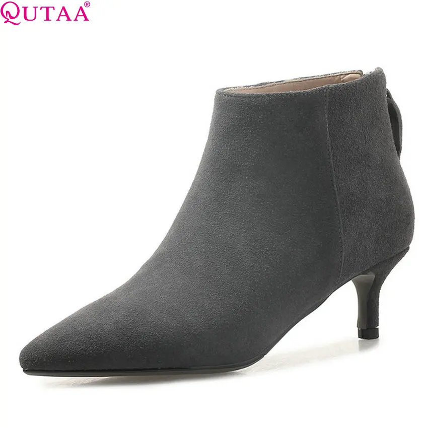 

QUTAA 2019 Women Ankle Boots Poimted Toe Fashion Winter Boots Cow Suede Women Shoes Women Motorcycle Boots Big Size 34-39