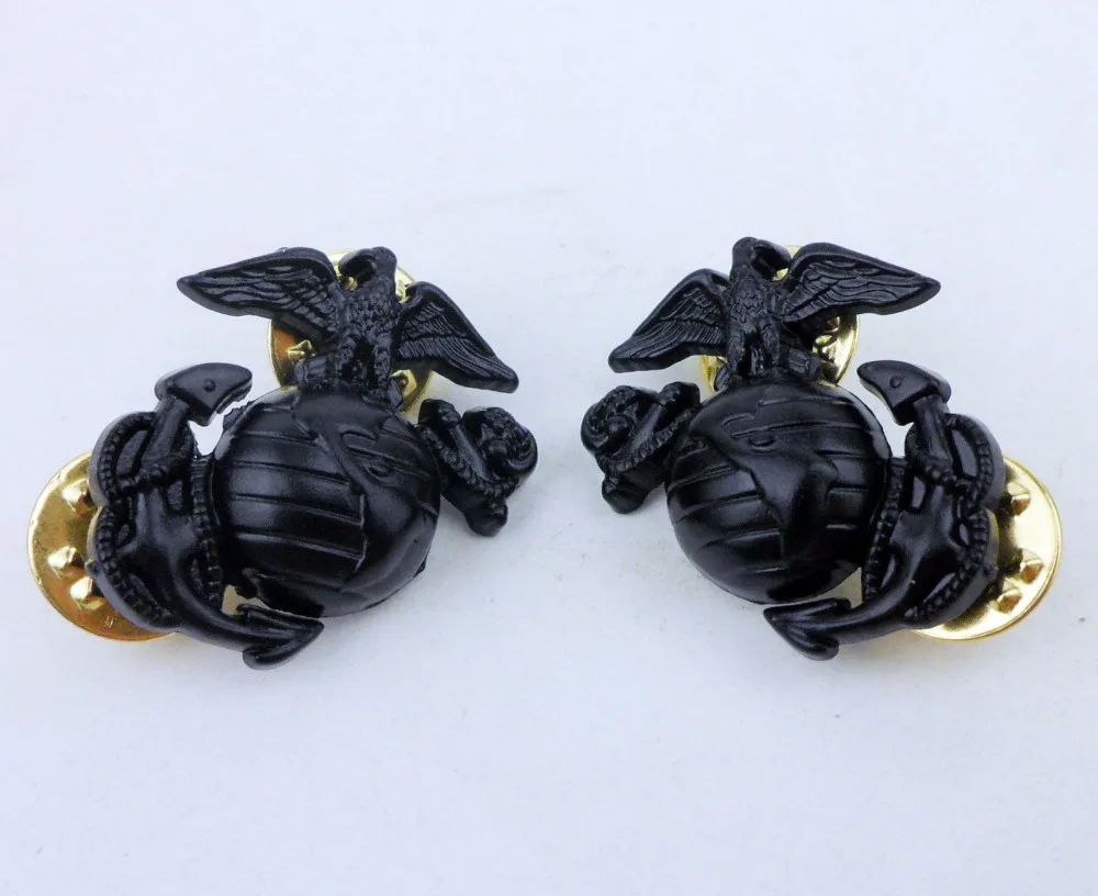 METAL BLACK USMC UNIFORMS INSIGNIA CAP BADGE US MARINE CORPS HAT LAPEL BADGE PIN