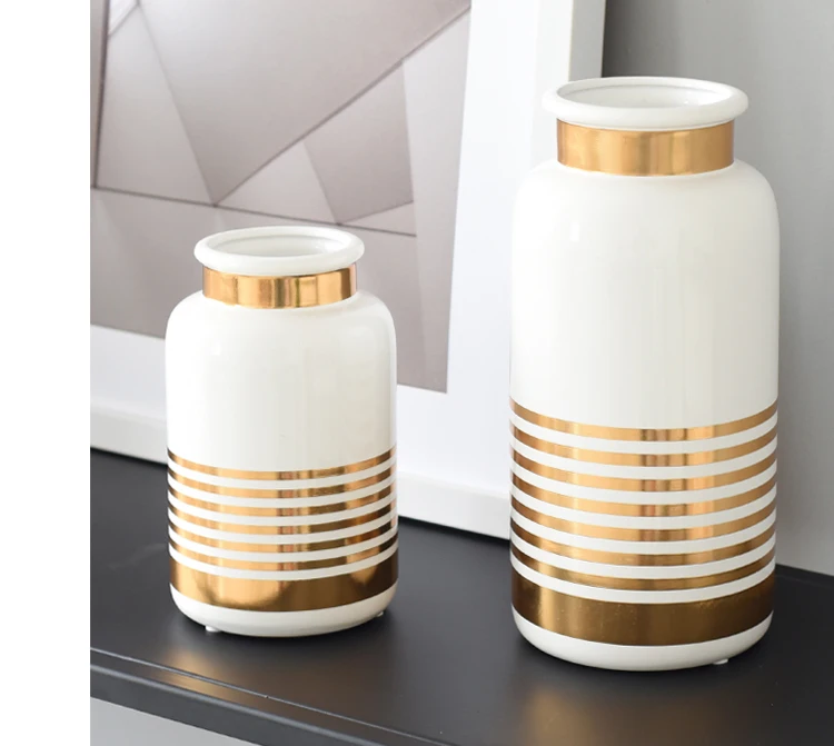 1 шт. черная белая керамическая ваза золотая линия дизайн ваза для цветов контейнер для посадки воды домашняя декоративная настольная ваза