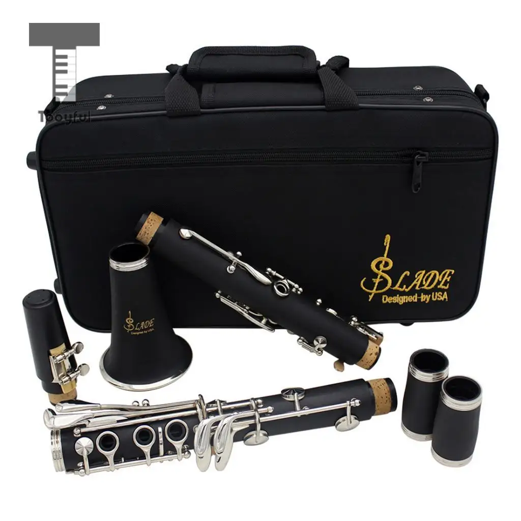 Tooyful Portable Professional Exquisite Black Black 17 Key B Clarinet with Box Set Orchestral Musical Instrument Gift 67cm