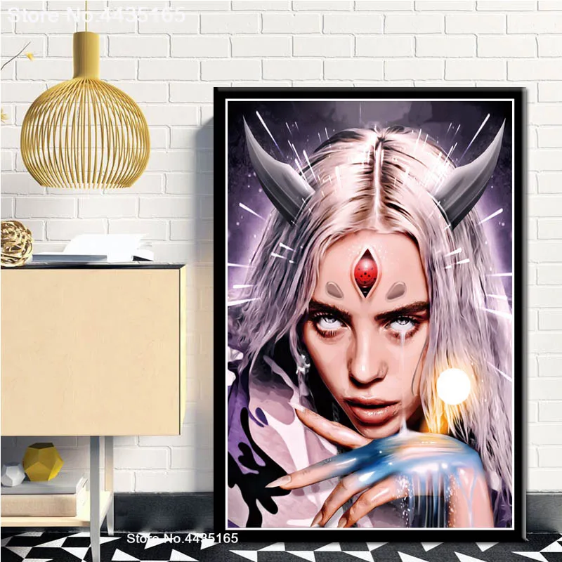 Billie Eilish Poster Singer Star Posters and Prints Wall Art Picture Canvas Painting Decoration for Living Room Home Decor - Цвет: Цвет: желтый