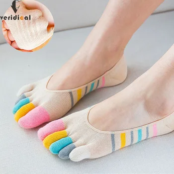 

VERIDICAL 5 pairs/lot cotton toe socks woman summe stripe invisible ankle socks five fingers socks meias mulheres good quality