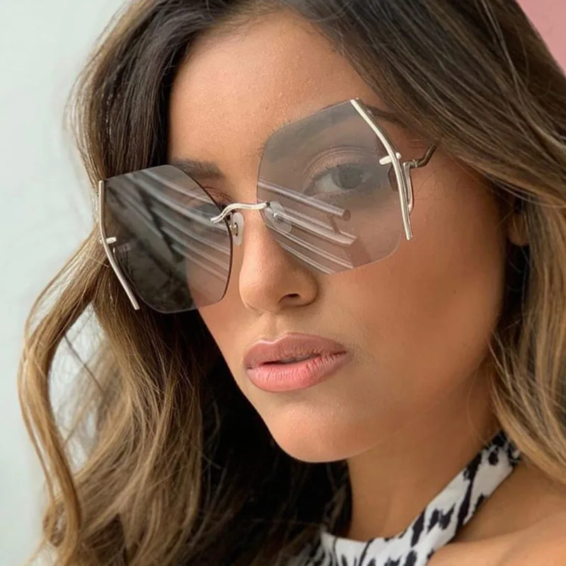 Без оправы градиентный Солнцезащитные очки женские роскошные брендовые дизайнерские негабаритные многоугольные Солнцезащитные очки женские модные винтажные очки