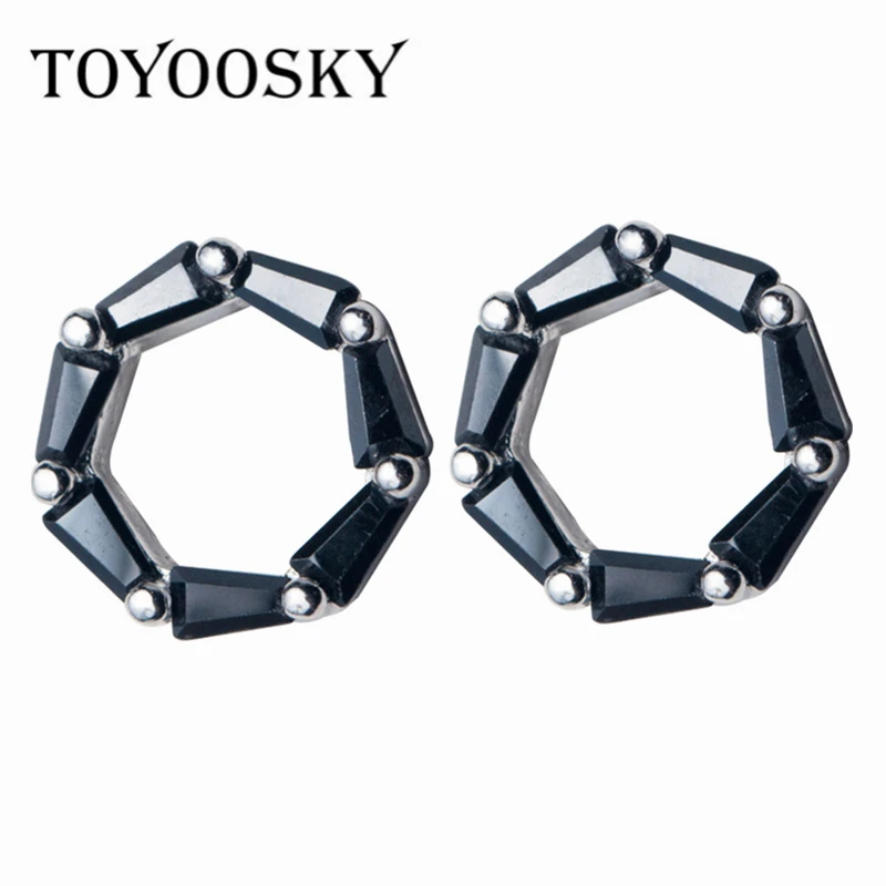 TOYOOSKY геометрический черный цвет кристалл серьги-клипс Серебро 925 для женщин и девочек Стерлинговое Серебро-ювелирные изделия подарок