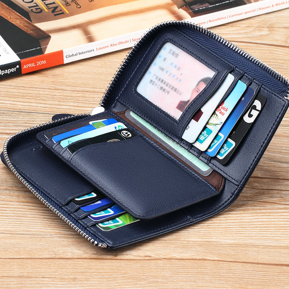 WilliamPOLO luxury Business Men Wallet Genuine Leather Short Wallet Zipper Card Holder Coin Pocket Standard High Quality Wallets