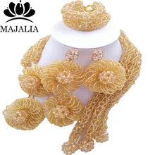 Модные свадебные бусы в Африканском стиел комплект ювелирных изделий золота шампанского Crystal Наборы свадебных ювелирных изделий jwn-000670