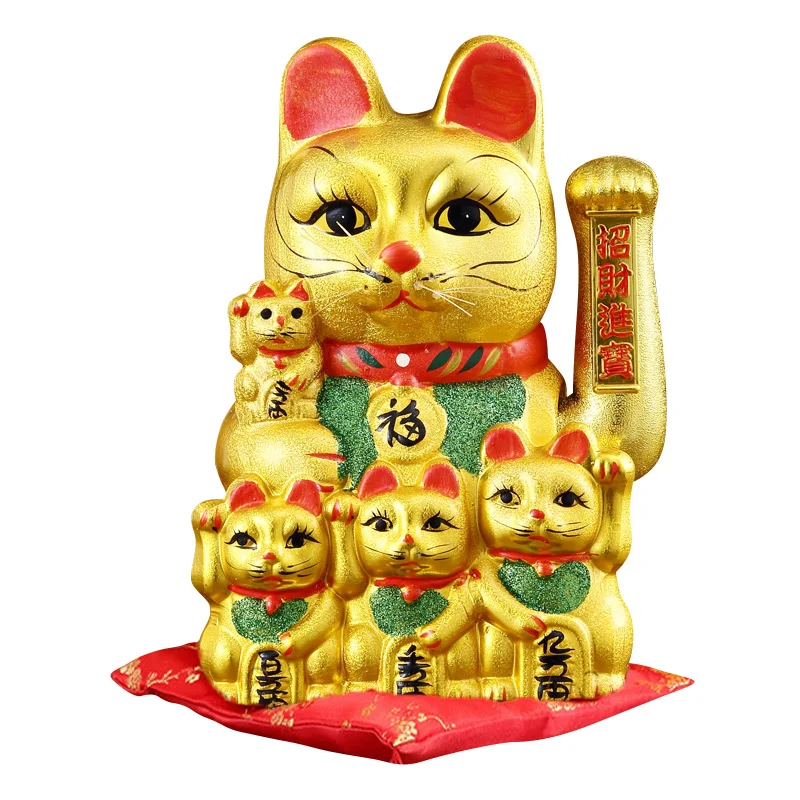 Большой 17 дюймов золото керамика Lucky Cat статуэтки Фен Шуй богатство украшения электрический махать трясущимися руками украшения дома аксессуары - Цвет: 14 inch