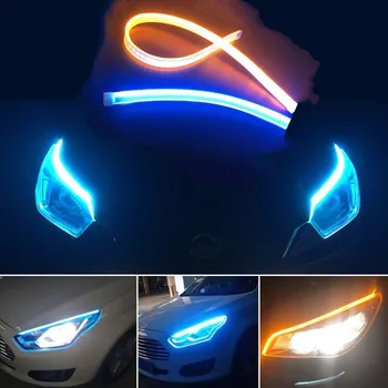 

2pcs 60cm Waterproof Flexible Universal Car led DRL Daytime Running Light Flow Runs Headlight LED Strip Brake Turn Signal Lights