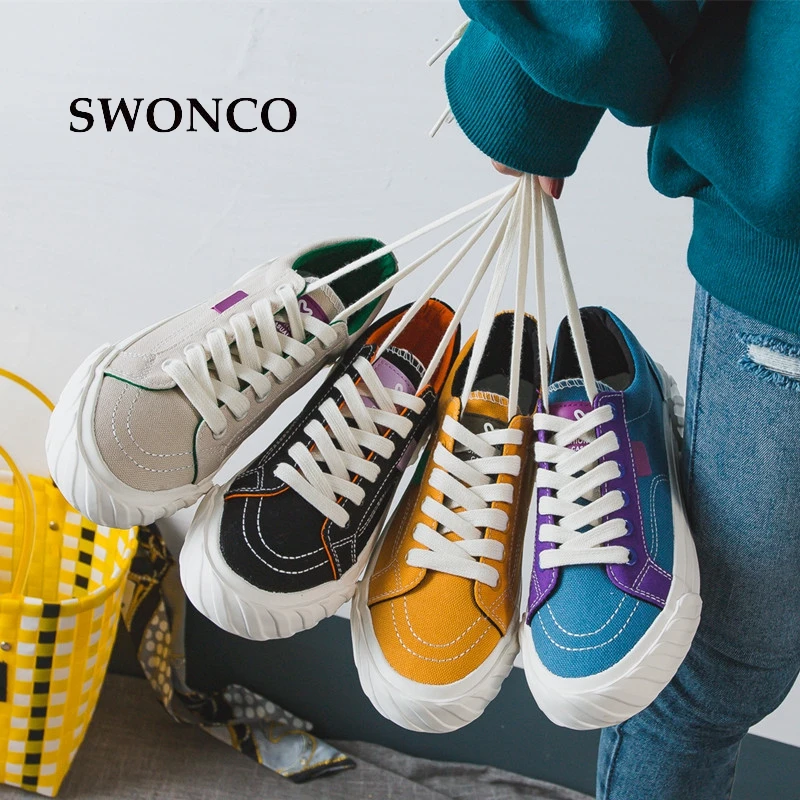 Женские кроссовки на вулканизированной подошве SWONCO белые/черные/Желтые