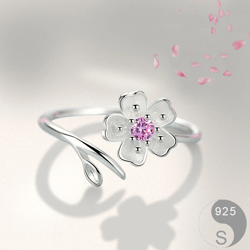 Super Adorable *Cherry Blossom Flower* 925 Sterling Silver Adjustable Ring