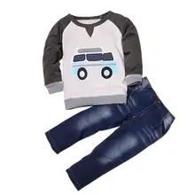 Toddler Boys Outfit Clothes Car Print T-shirt Tops+Long Jeans Trousers 1Set