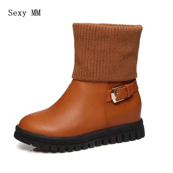 

High Quality Spring Autumn Women Ankle Boots Platform Wedges Shoes Woman Short Boots botas Plus Size 34-40 41 42 43