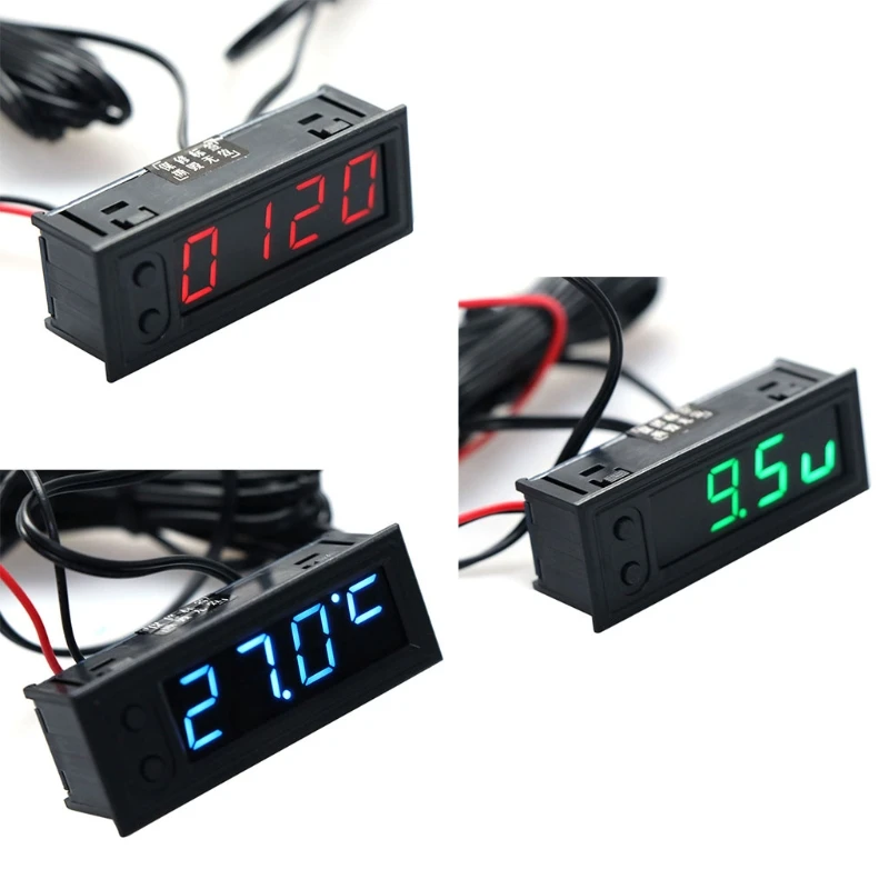 DIY Multifunction часы автомобиля температура батарея напряжение мониторы вольтметр DC 12 В в