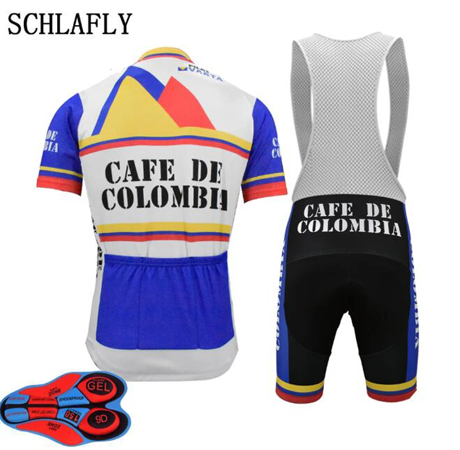 

blue colombia cycling jersey sets 9d Silicone cushion summer short sleeve jersey+bib pants bike wear cycling clothing schlafly