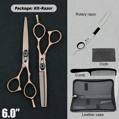 5.5/6" black gold barber hair scissors hairdressing scissors professional hair scisor barber supplies shears gift japan haircut - Color: 6025J60RAZOR