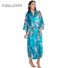 FZSLCYIYI оверсайз XXXL длинное голубое озеро женские невесты халаты для невесты кимоно ночное платье с принтом павлин и ночная рубашка с цветочным узором