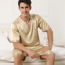 Атласные шелковые пижамы шорты для мужчин, шелковые пижамы из вискозы, летние мужские пижамные комплекты, мягкая ночная рубашка для мужчин, пижамы
