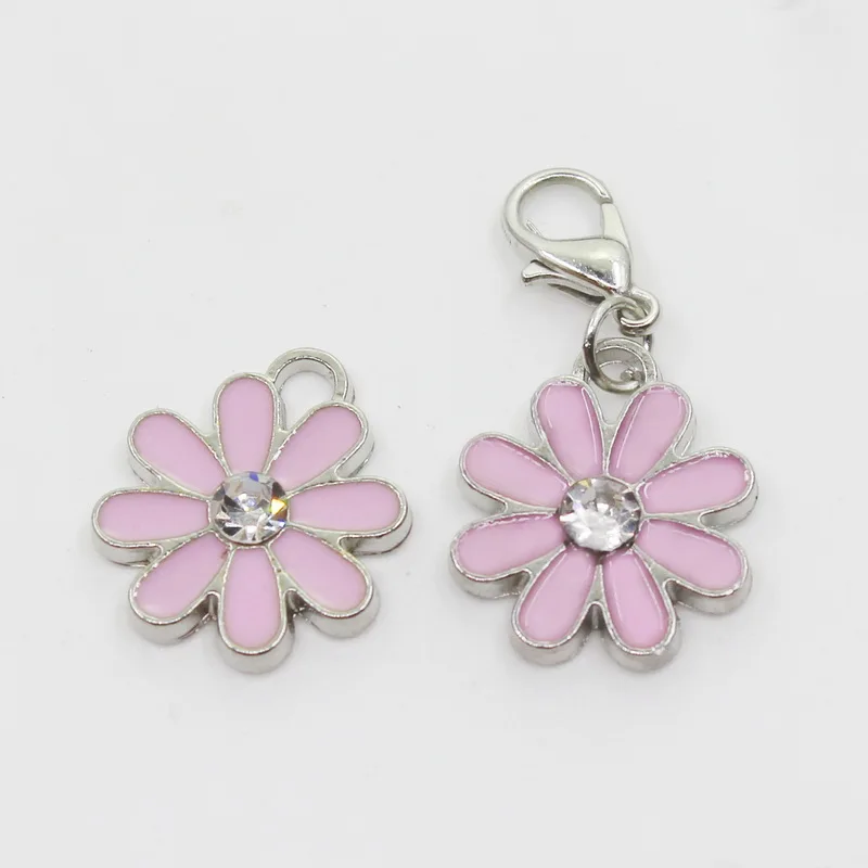 Hot Selling 20pcs/lot Pink Daisy Flower Dangle Charms Lobster Clasp DIY Bracelet Necklace Pendants Jewelry Hanging | Украшения и
