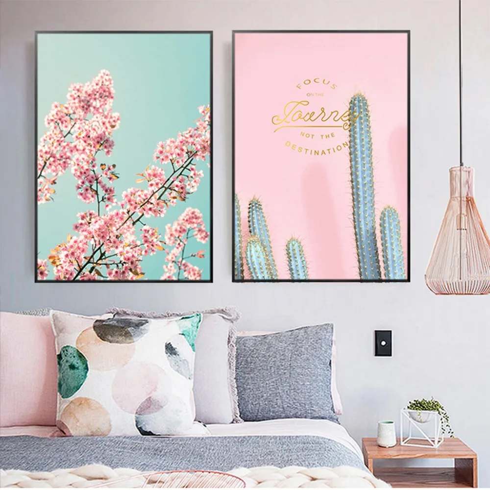 NUOMEGE-Peach-Cherry-Blossom-Flower-Nordic-Canvas-Painting-Poster-Cactus-Modern-Wall-Pictures-for-Living-Room (2)