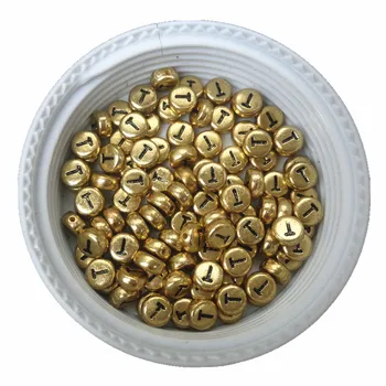 

Free Shipping 500pcs 3600pcs 4*7MM Flat Coin Round Shape Gold Color Acrylic Letter Beads English Character T Alphabet Beads