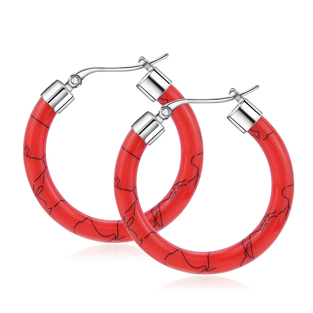 

4 Colors Fashion Stainless Titanium Steel Circle Hoop Earring For Women Resin Popular Round White/Blue/Red/Black Femme Brinco