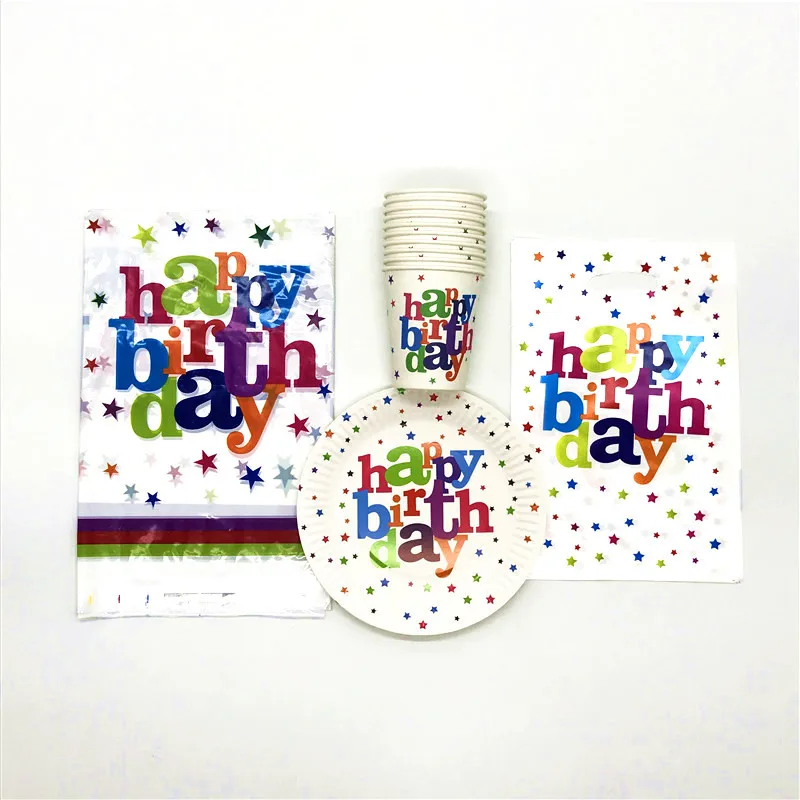 

Party Supply New 31PCS White Star Theme Kids Birthday Party Cartoon Cups+Plates+Tablecloth+Gift Bags Decoration for 10People Use