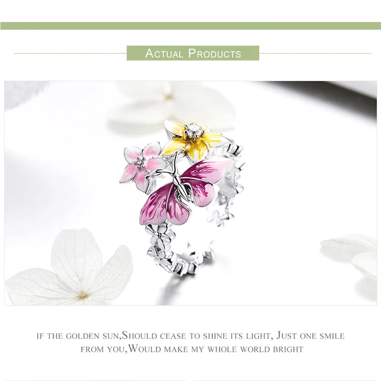 WOSTU, корейское модное кольцо с бабочкой и цветком, прозрачный циркон, трендовые кольца на палец для женщин, свадебные ювелирные изделия для помолвки FFR199
