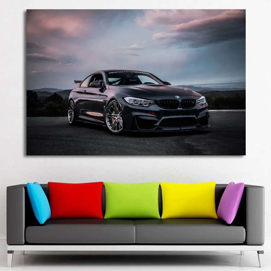 L&WB Abstrait 5 Pièces Mural BMW M4 LED Phare Super Voiture Toile