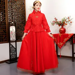 Винтажное красное свадебное платье с вышивкой Cheongsam современный Традиционный китайский стиль свадебное платье восточные женские Qipao Vestidos