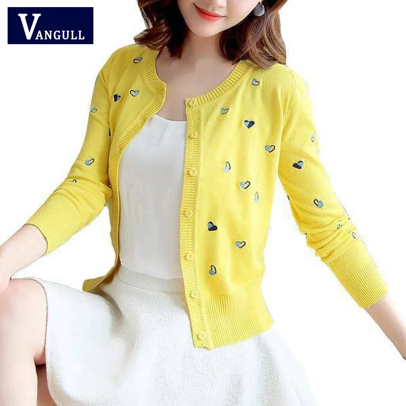 

VANGULL Women's Cardigan Spring Autumn Knit Sweater Single Breasted 2019 New Women Embroidered Cardigan Ladies Coats XXXL