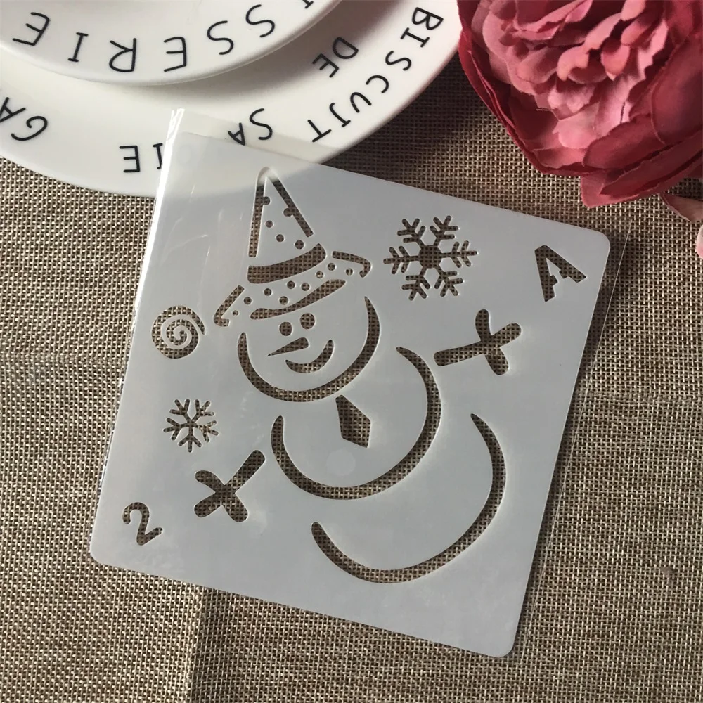 1Pcs 13cm Snowman Christmas DIY Layering Stencils Wall Painting Scrapbook Coloring Embossing Album Decorative Paper Template | Канцтовары