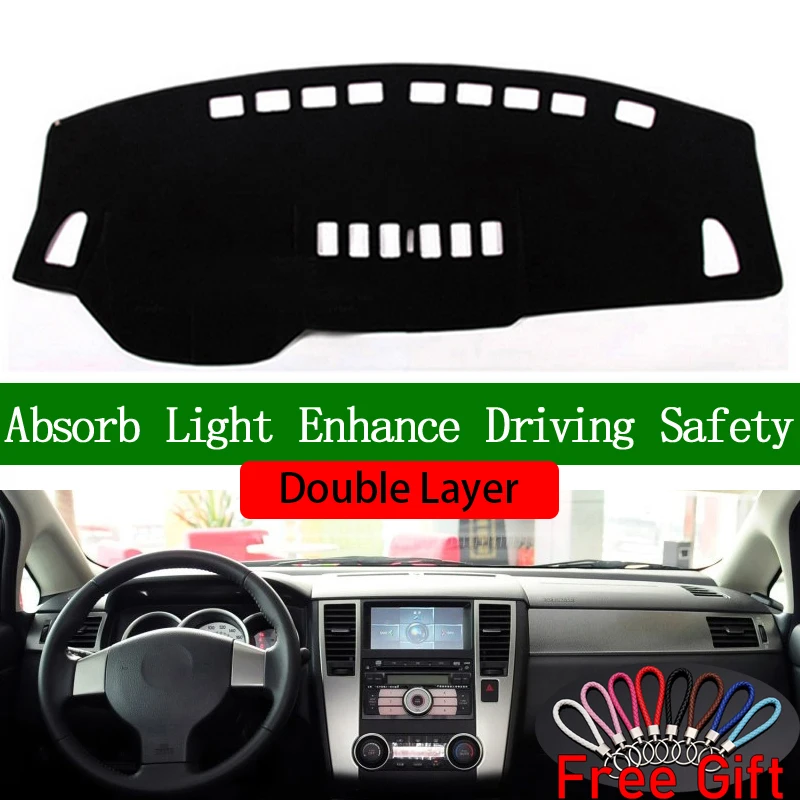 

Double Layer Car Stickers For Nissan Tiida C11 2005 2006 2007 2008 2009 2010 Dashboard Cover Car Accessories Anti-UV Car Decals