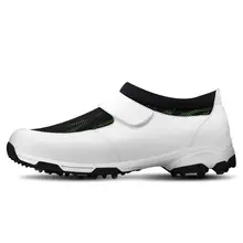 Мужские туфли для гольфа из микрофибры, кожаные кроссовки, подошва EVA, дышащая сетка(белый черный